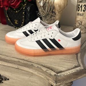 Brand new adidas  White Sneakers with Black Stripes and Rosy peach  Outsole